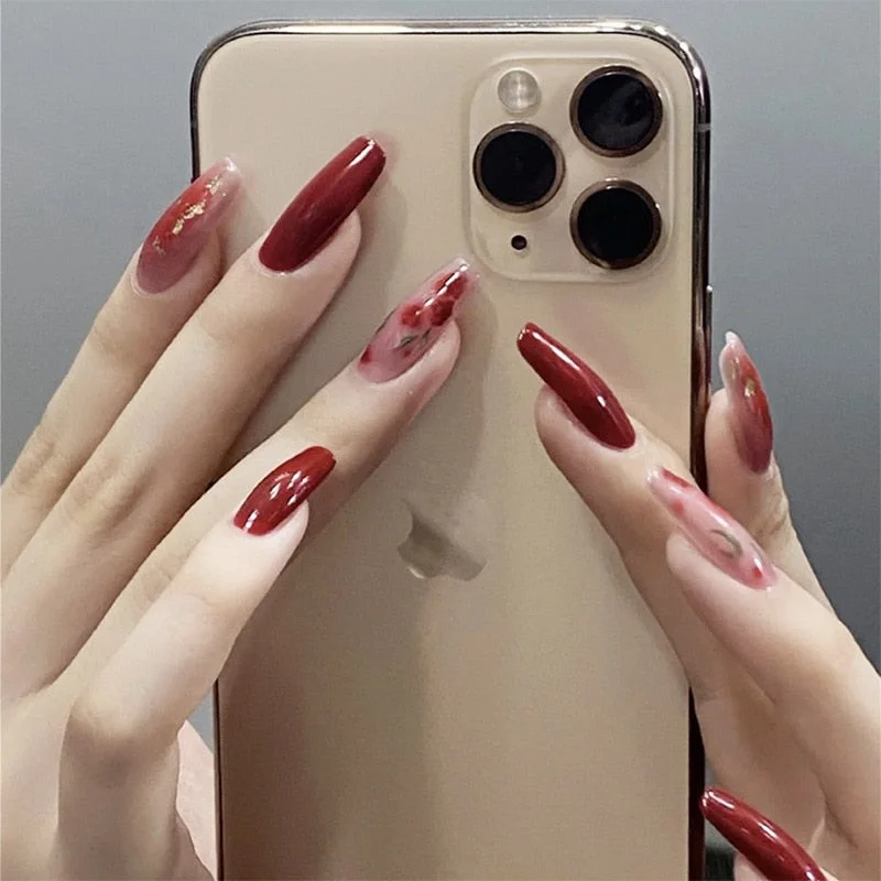 24pcs Stiletto nail tips Aesthetic Northern Lights Simple Fashion Lasting Fake Nails Wearable Full Cover Finished Fingernails TY-Nail Inspo