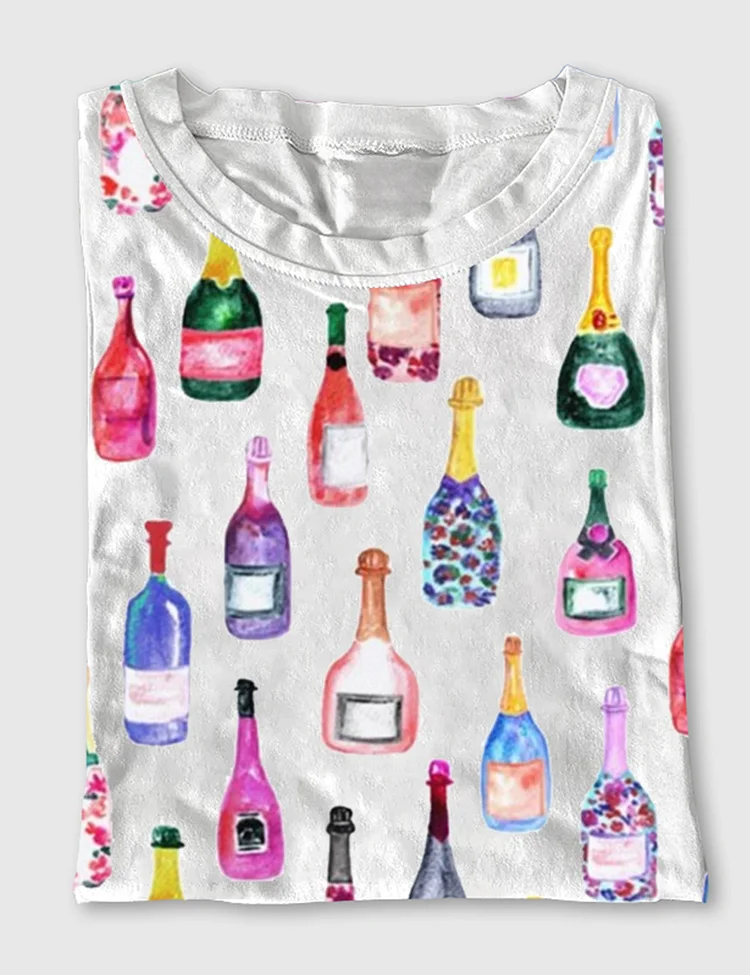 Women&rsquo;s Champagne Bottles Watercolor Hot Pink Short Sleeve T-Shirt