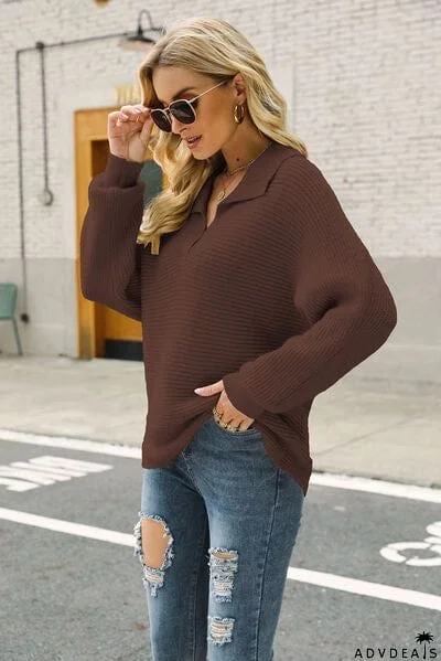 Ribbed Johnny Collar Pullover Sweater