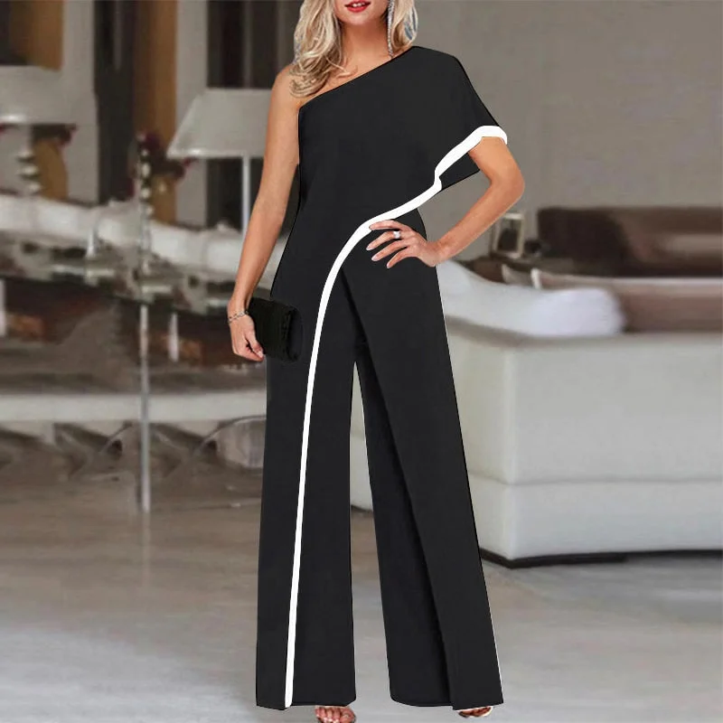 2022 VONDA Women Elegant Wide Leg Rompers Summer Casual Palazzo Loose Solid One Shoulder Jumpsuits Party Overalls Oversize Femme