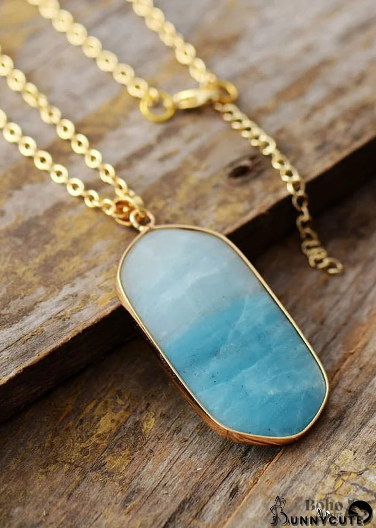 Boho Necklace, Amazonite and Gold Chain