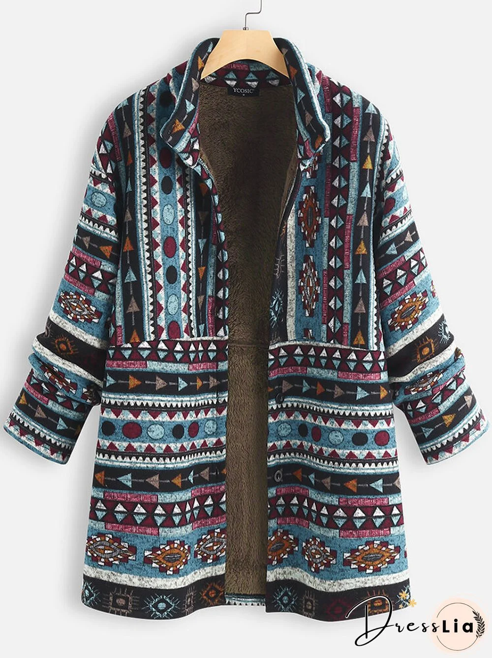 Ethnic Print Long Sleeve Thick Vintage Coat For Women