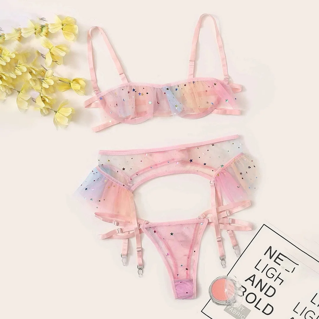 3Pcs Mesh Perspective Women Underwear Set Seamless Bra Set Ladies Fashion Temptation Sexy Lingerie Erotic Bra Garter Briefs Sets