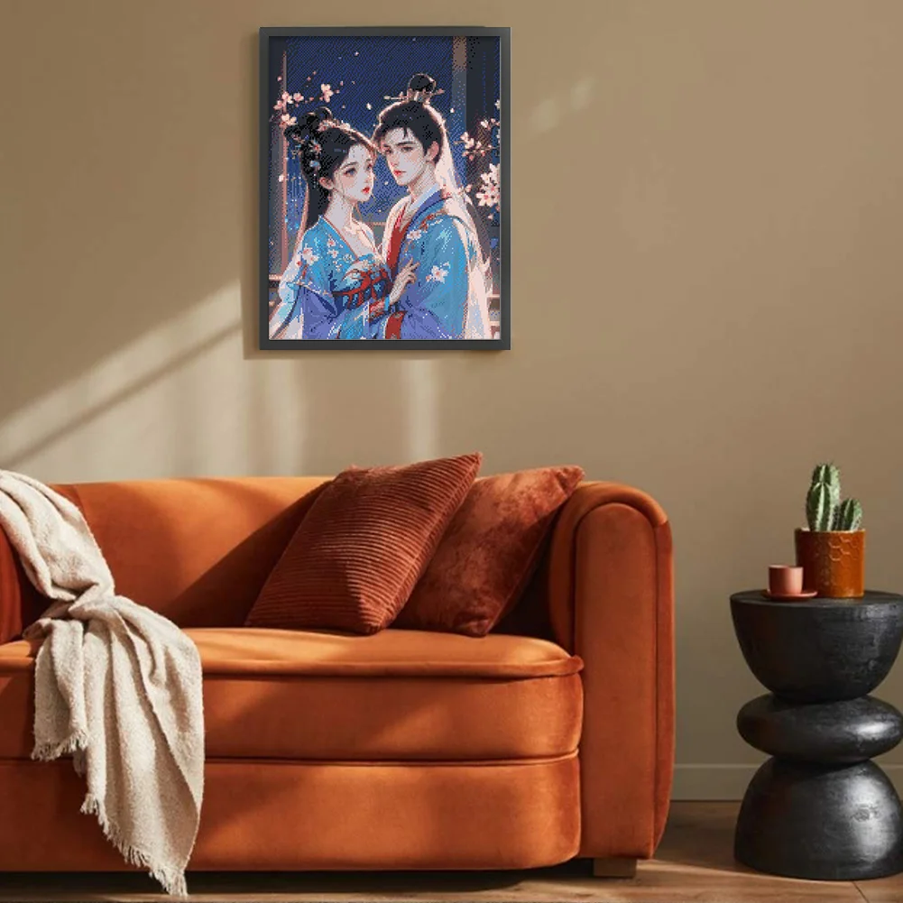 9CT Full Stamped Cross Stitch Bead Embroidery- Antique Couple(Canvas|45*57CM)