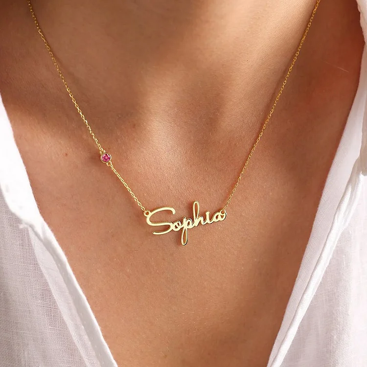 Customized Name Necklace DIY Letter Birthstone Pendant Choker Neck Chains-VESSFUL