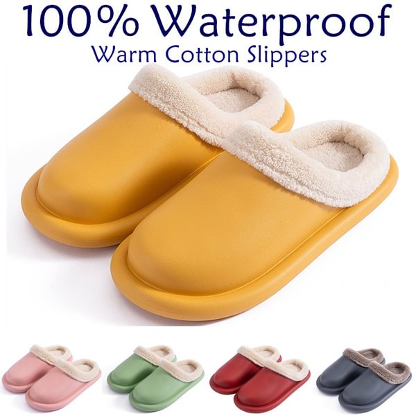 Waterproof Winter Cotton Slippers Female Home Household Warm Women Shoes Indoor Out Leather Cotton Shoes Bathroom Home Slippers - Shop Trendy Women's Fashion | TeeYours
