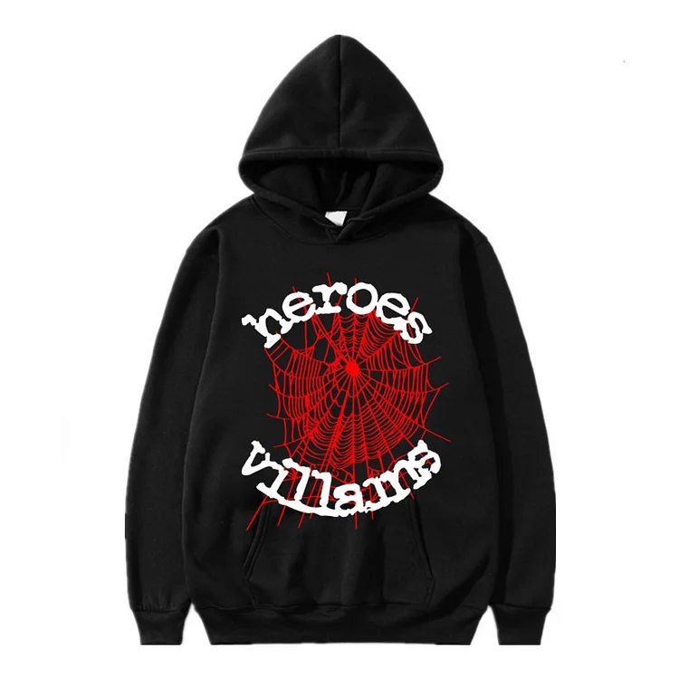 Hip Hop Spider Web Hooded Graphic Pullover Sweater Heroes Villains Printed Hoodie at Hiphopee