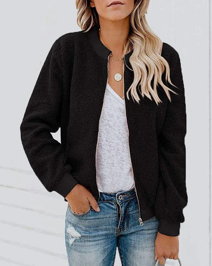 Women's Jackets Fashion Plush Zipper Long Sleeve Jacket