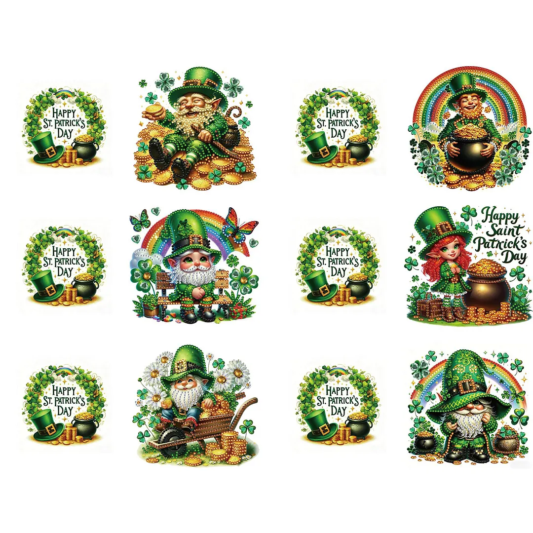 6Pcs St.Patrick Day Elves DIY Diamond Painting Greeting Card Set with Envelopes Diamond Art Handmade Cards for Beginner Adult Holiday Gifts