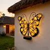 Solar Powered Outdoor Metal Butterfly Wall Lamps IP65 Waterproof Wall-Mounted Garden Butterfly Lights Auto On/Off Outdoor Fence Wall Art Decor Light for Patio Garden Fence Porch Decors
