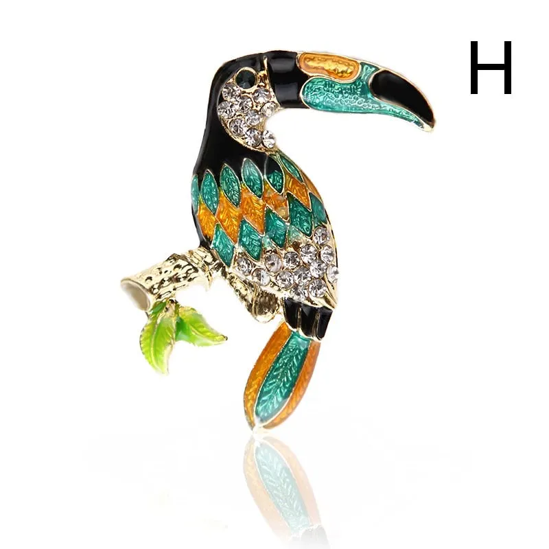 Women Bird Phoenix Owl Swallow Woodpecker Enamel Bird Brooches Women Alloy Brown Grey Bird Animal Party Casual Brooch Pins Gifts