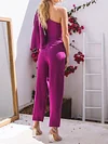 One-Shoulder Asymmetric Solid Color Jumpsuits