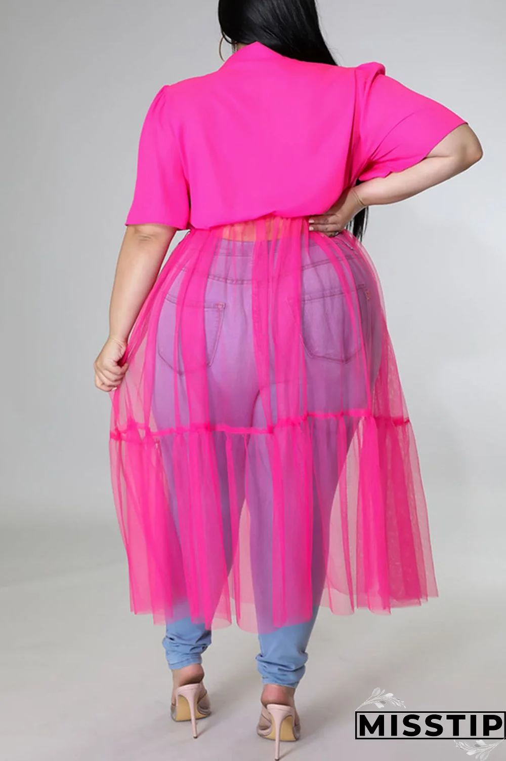 Black Casual Solid Patchwork Buckle Turndown Collar Plus Size Dresses