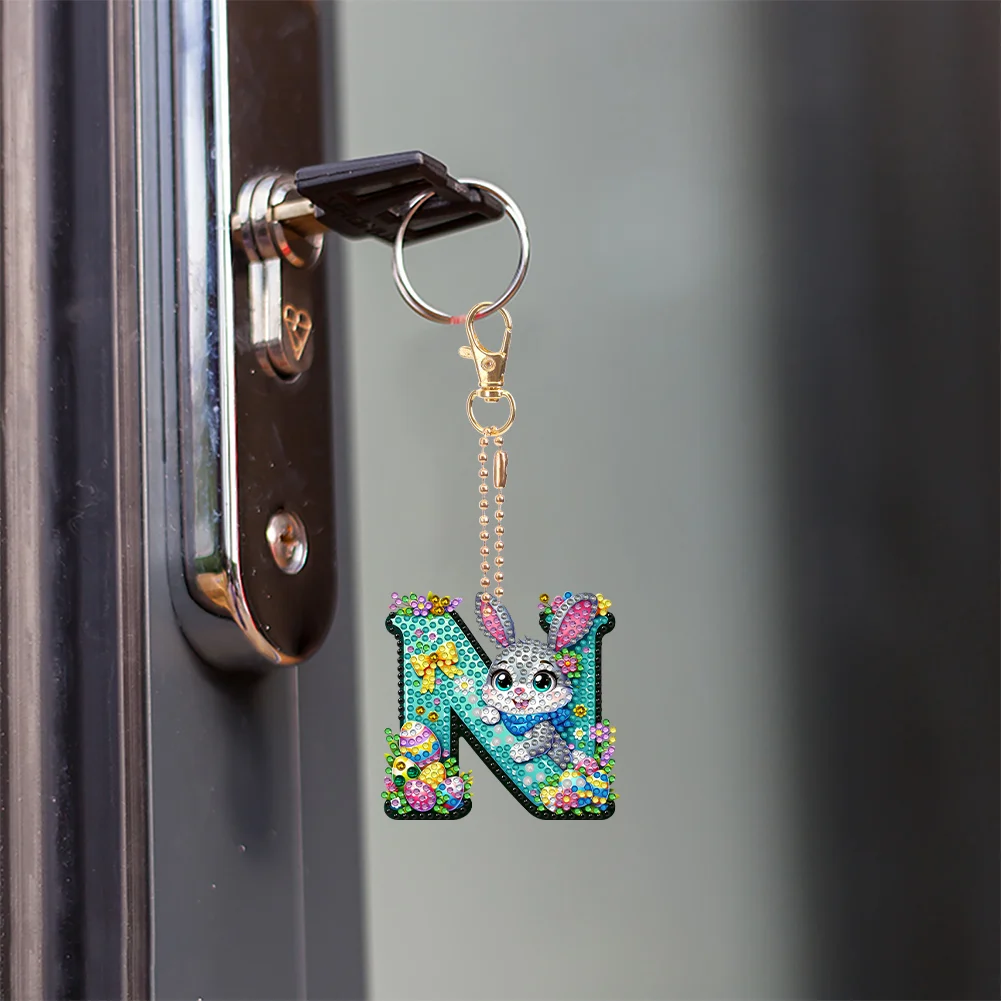 DIY PET Double Sided Special Shaped Easter Alphabet N Diamond Painting Keychain