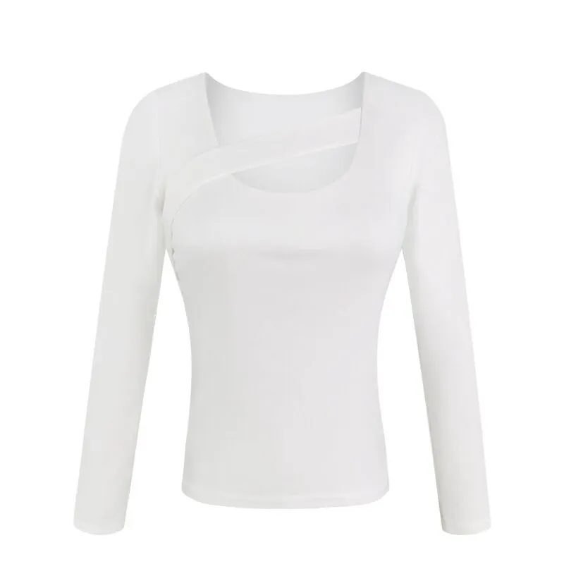Uveng Uveng 2023 New Style Design Sense Careful Machine Hollow T-Shirt Solid Color All-Match Slim Thin Long-Sleeved Jacket Female Fashion