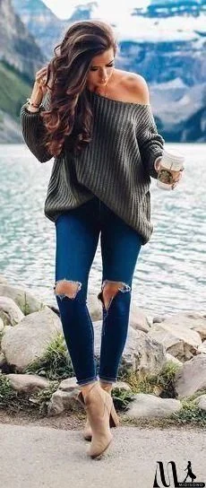 Oversized Scoop Neck Loose Fit Chunky Knit Sweater