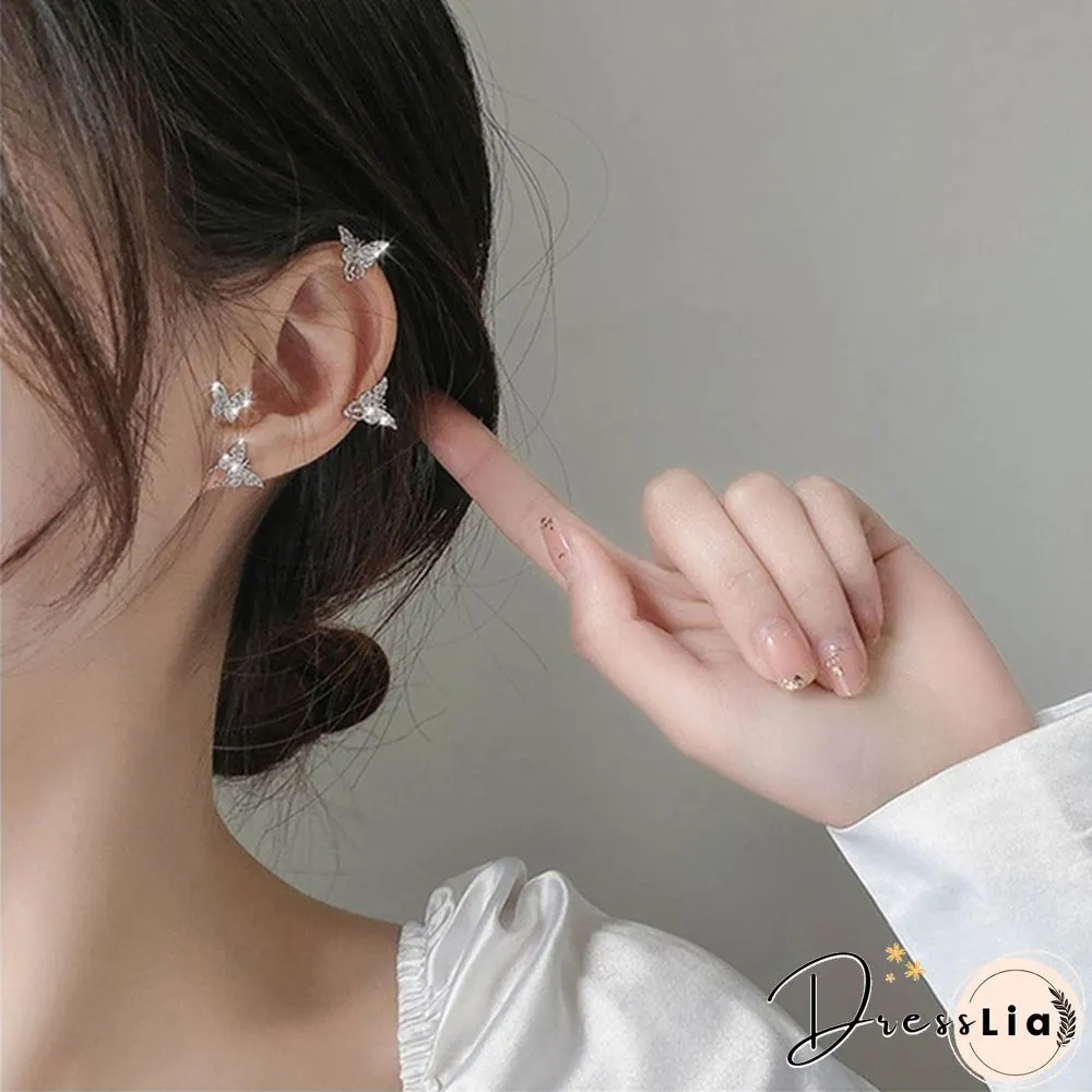 925 Silver Butterfly Earrings No Piercing Ear Clips Female Ear Studs Jewelry