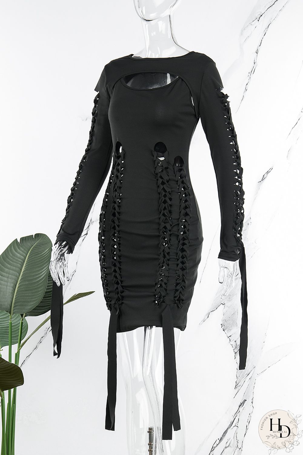 Rose Red Sexy Casual Solid Hollowed Out O Neck Long Sleeve Dresses