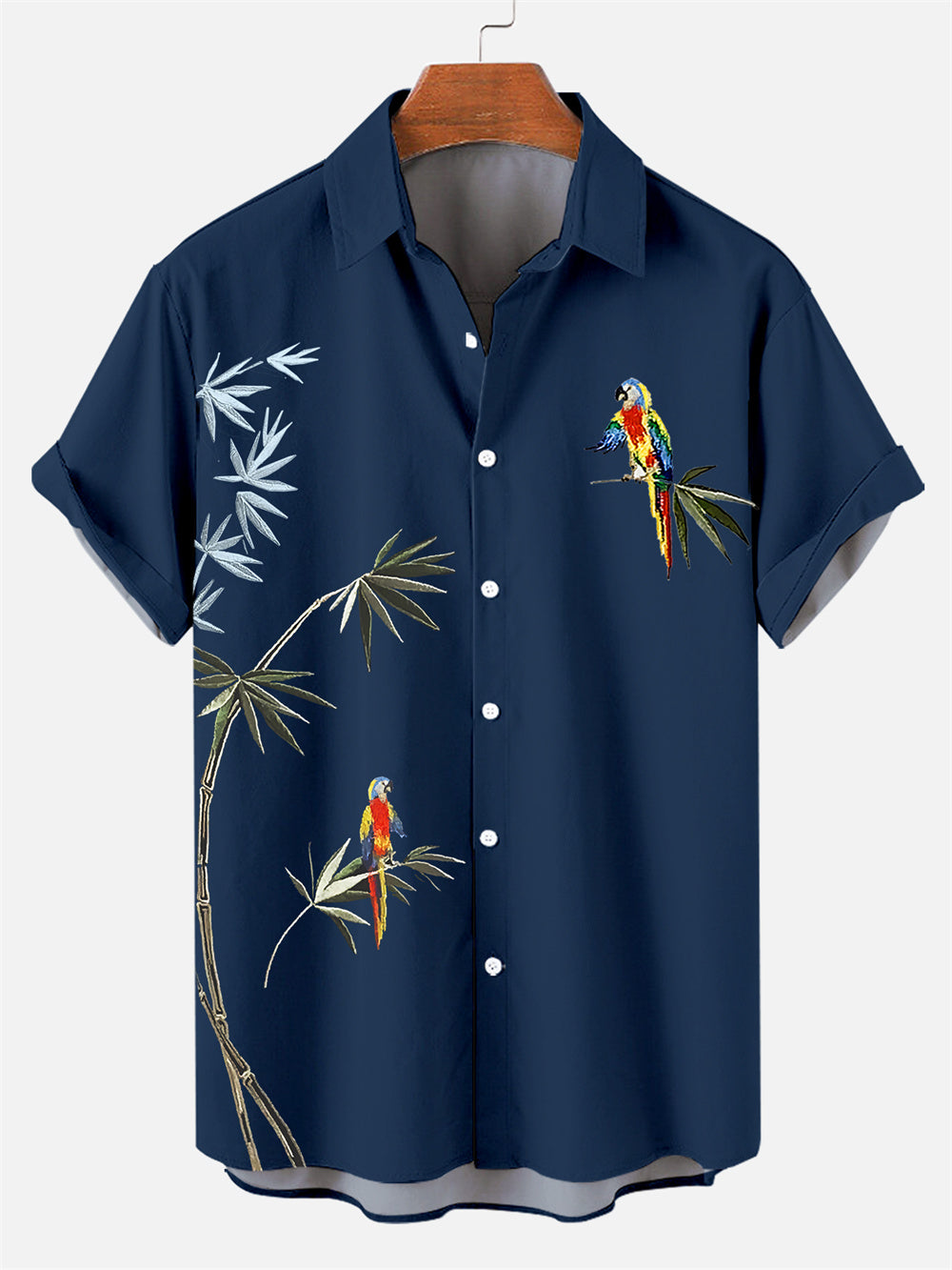 Men's Casual classic flowers and birds Short Sleeve Printed Shirt PLUSCLOTHESMAN
