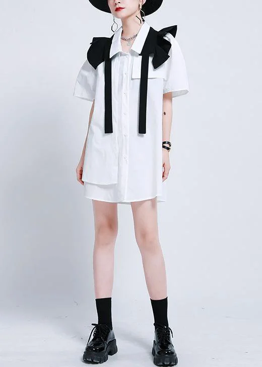 summer White Ruffles asymmetrical design Dress