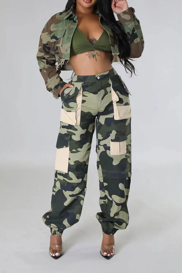 Camouflage Casual Patchwork Multi Pocket Pants