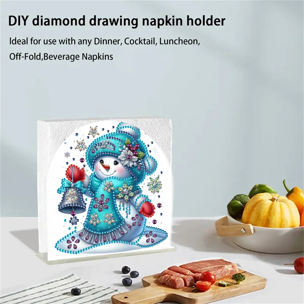 DIY Christmas Snowman Acrylic DIY 5D Diamond Art Painting Napkin Holder Set
