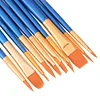 10pcs Blue Watercolor Gouache Paint Brushes Nylon Hair Painting Brush Set