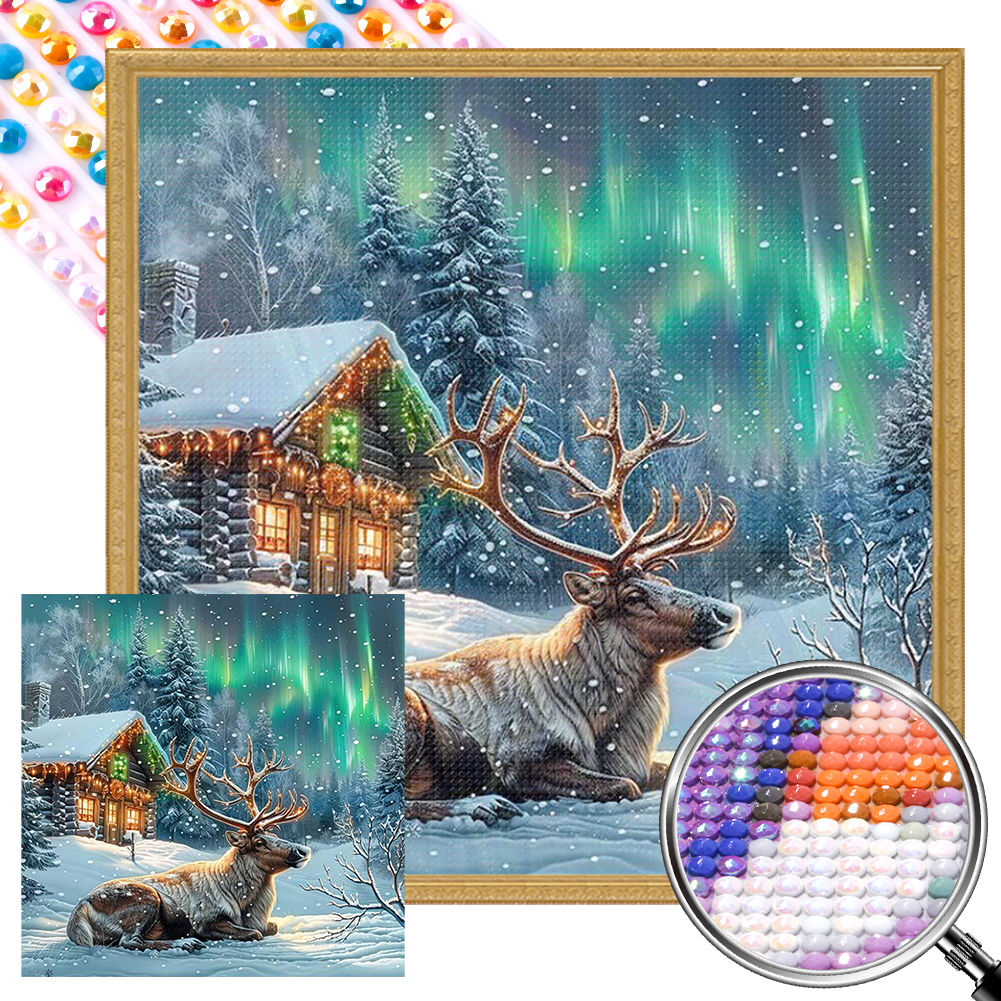 Elk In The Polar Night 40*40cm(picture) full round drill diamond painting 3 to 5 colors of AB drills