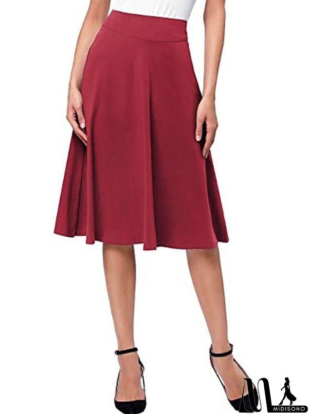 Women's Swing Work Skirts Midi Black Yellow Light Green Wine Skirts Knitting Elegant Office / Career S M L