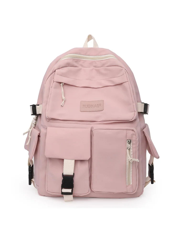 Women Fashion Travel Canvas Contrast Color Backpack Large Rucksack (Pink)