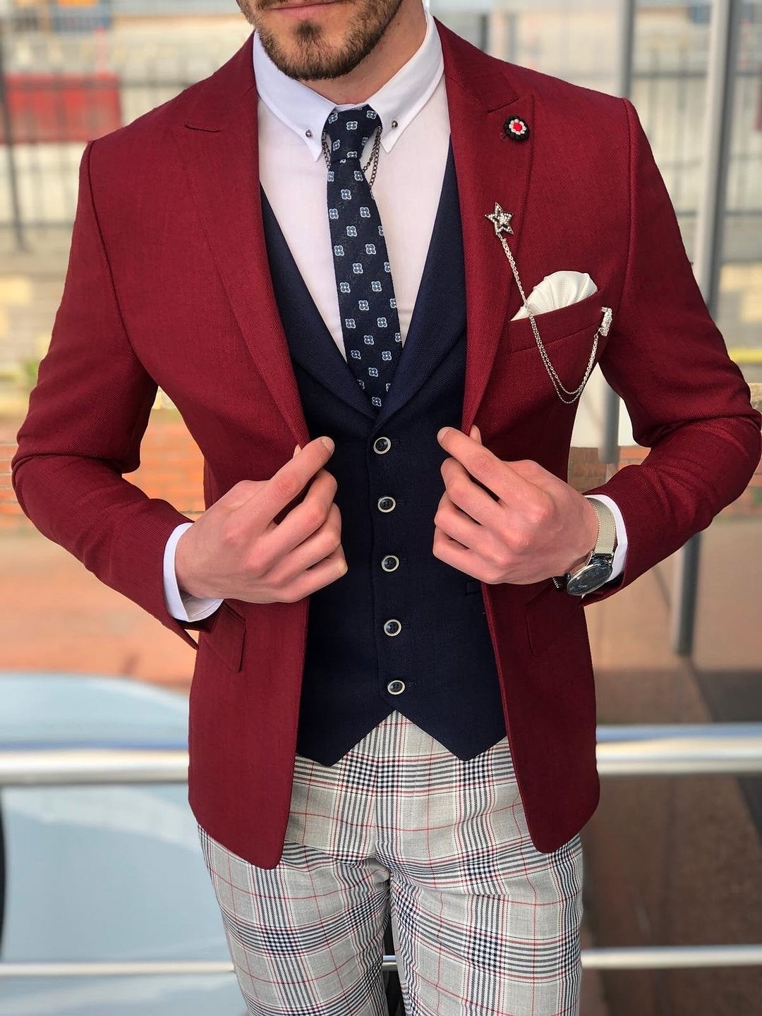 Fendis Slim-Fit Suit Vest Red