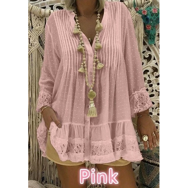 Large Size Women's Lace Chiffon Loose Nine-Point Sleeve V-Neck Dresses