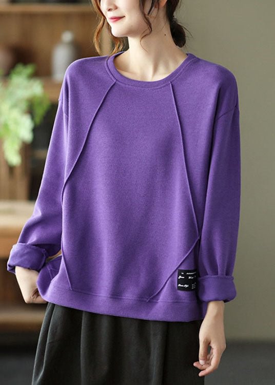 Chic Purple O-Neck Patchwork Knit Fall Pullover Street wear CK930- Fabulory