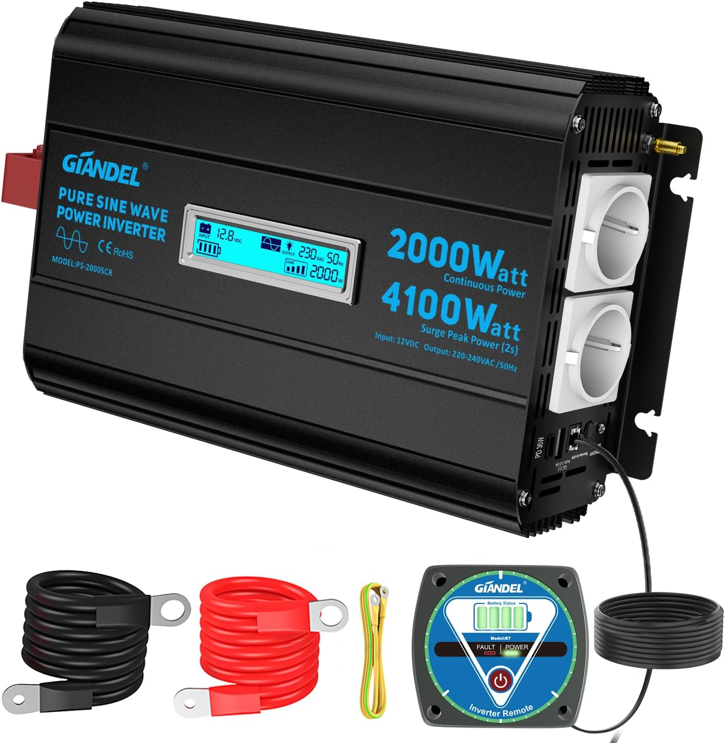 2000W   Reiner Sinus Wechselrichter  12V auf 230V Spitzenleistung 4100W 