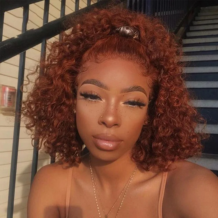 Preferred Red Curly Human Hair Wig With Baby Hair Brazilian Remy Hair Ombre Honey Blonde Lace Front Wigs For Black Women
