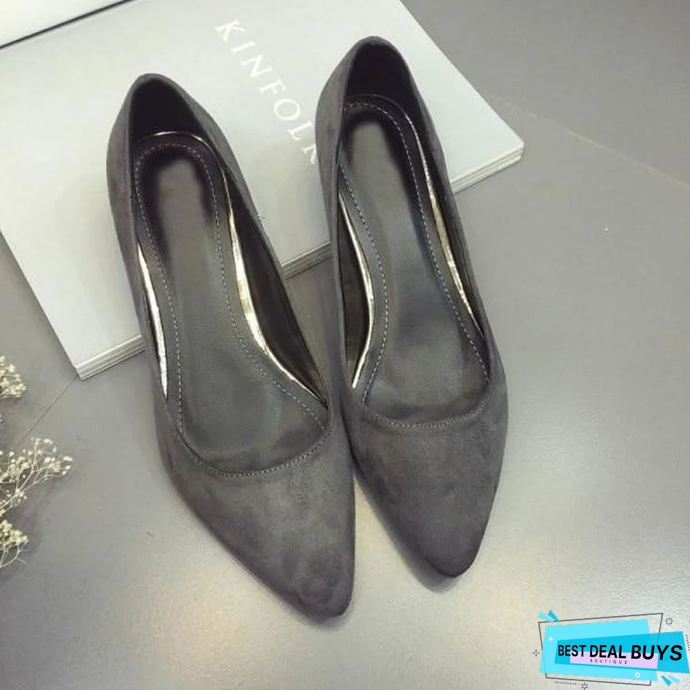 Women Low Heel Pumps Flock Plain Shallow Slip On Flats Shoes