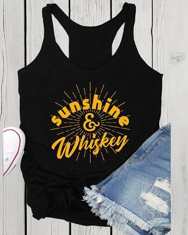 Sunshine Whiskey' Letter Printed Sleeveless Vest Top T-shirt