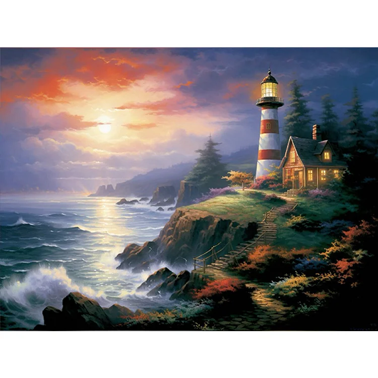 Full Round Drill Diamond Painting - Seaside Lighthouse - 40*30cm