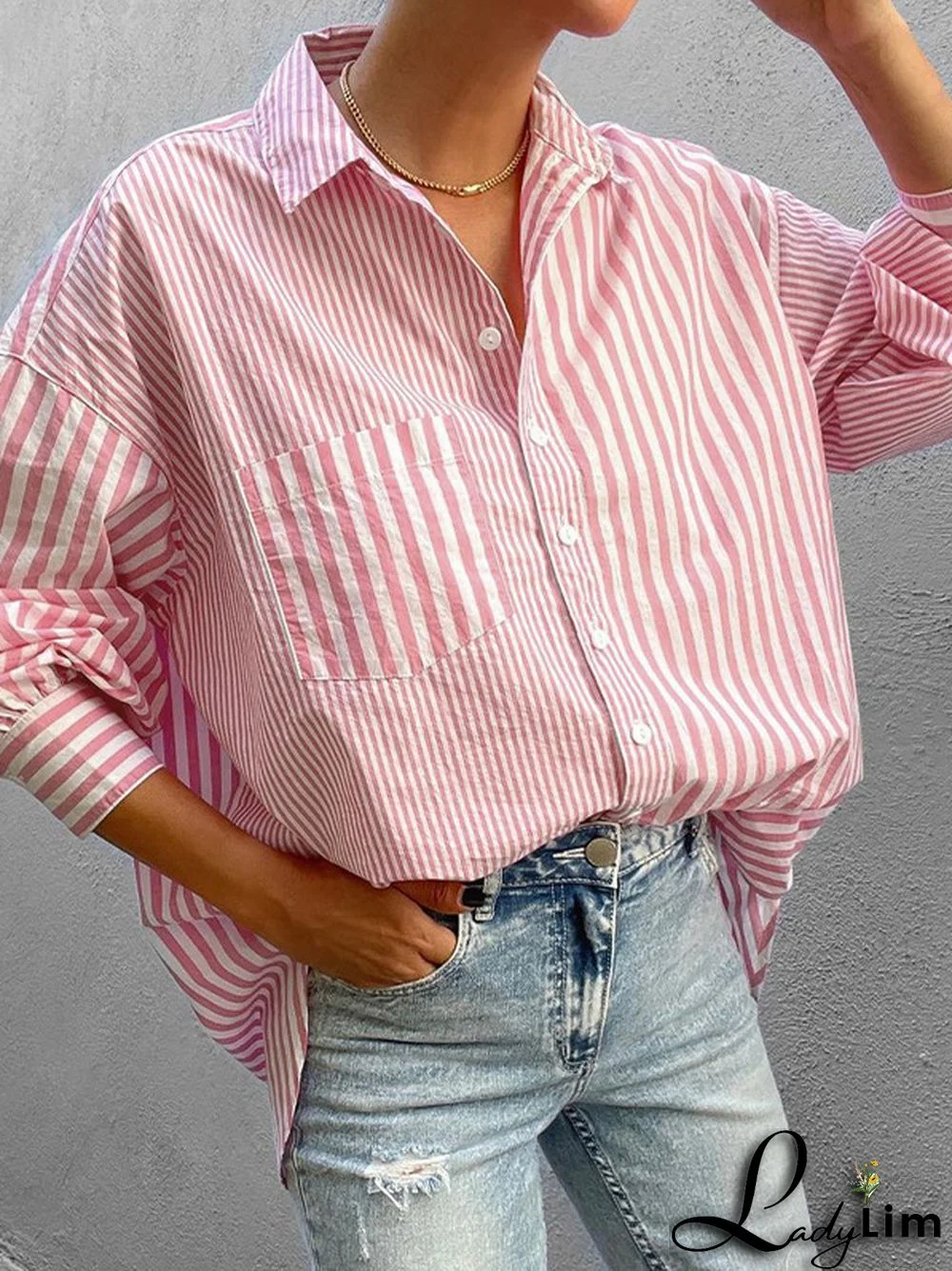 Urban Loose Striped Lapel Collar Blouses&Shirts Tops