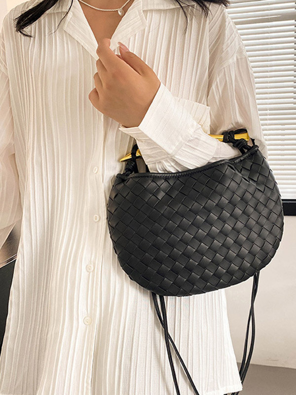 Woven Shiny Geometric Handbags Crossbody Bags BLACK-One_size