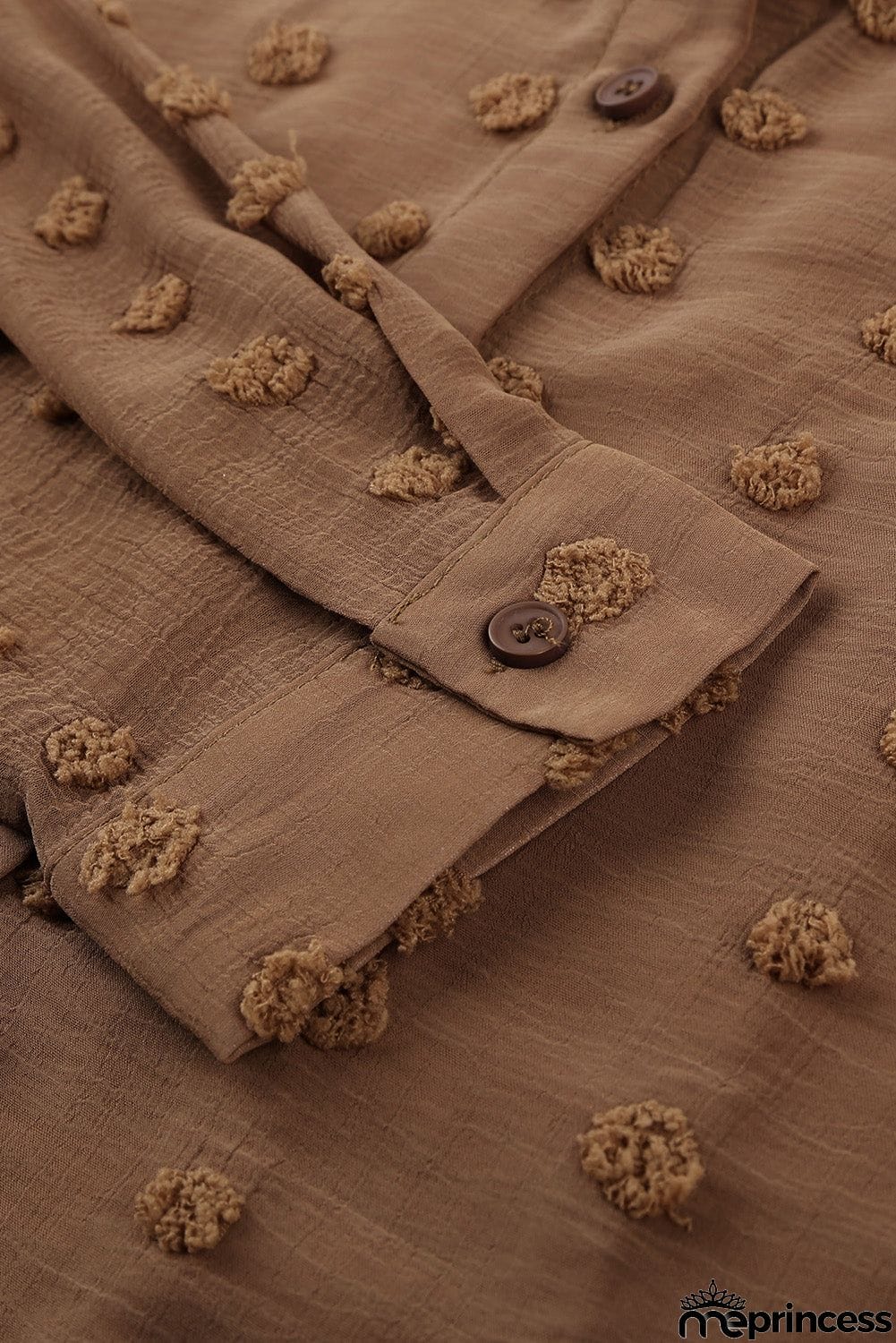 Brown Long Sleeve Button Fuzzy Polka Dot Shirt