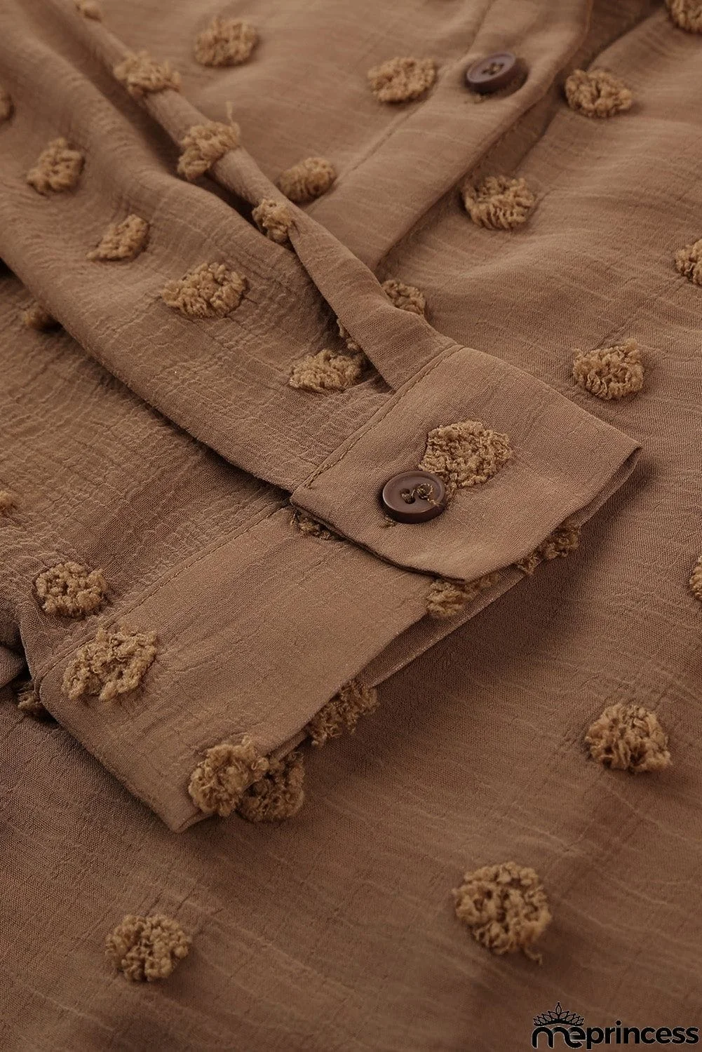 Brown Long Sleeve Button Fuzzy Polka Dot Shirt