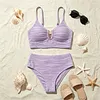 Ruched High-Waisted Bikini Set with Gold Paperclip Detail, 100% Swimwear for Beach Vacation by Inlyline