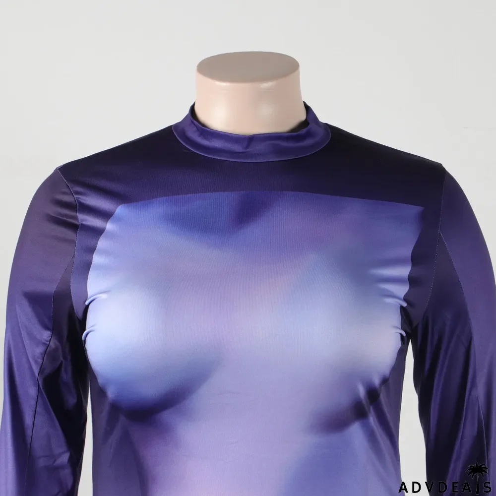 Fashion Casual Round Neck Slim Print Long Sleeve Bodycon Dress