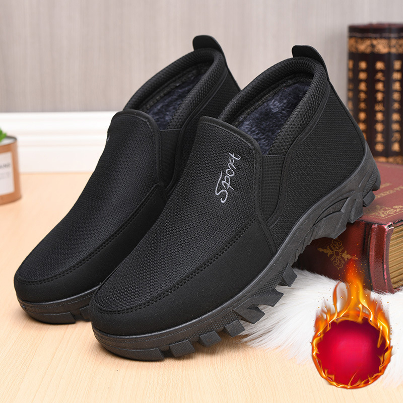 Winter Men's Plus Size Cotton Shoes Thick Sole Anti Slip Thick Bottom Dad's Warm Snow Boots Round Head Comfortable Flats