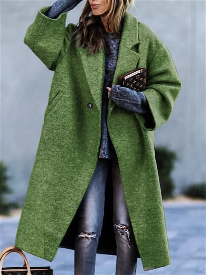 Fall and Winter Long Tweed Jacket Temperament Commuter Without Belt Lapel Loose Type Tweed Jacket Female | 168DEAL