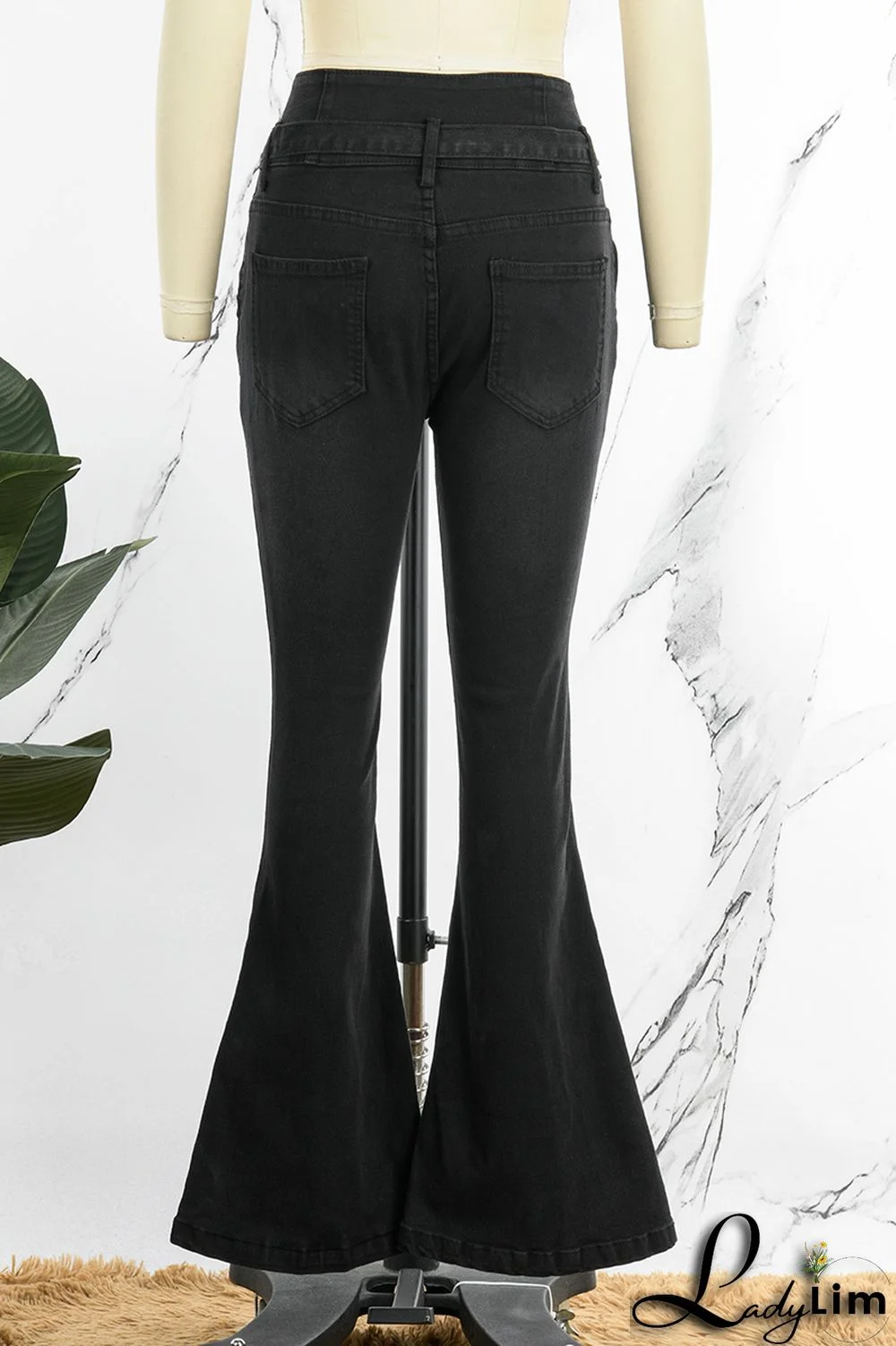 Black Casual Solid Bandage Patchwork High Waist Denim Jeans