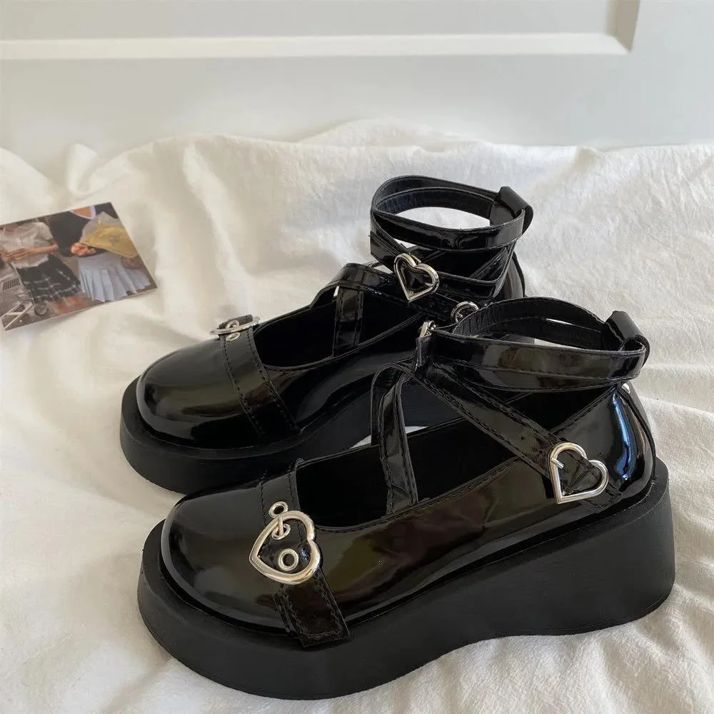 Vstacam 2022 Lolita Shoes Girls Platforms Black Kawaii JK Women Pumps Gothic Autumn