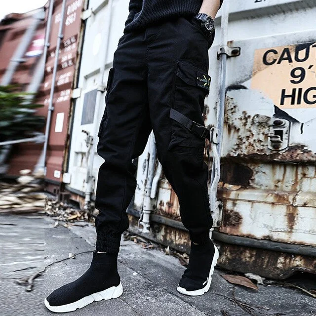 Streetwear Harem Joggers Men Ribbons Side-pockets Camouflage Military Mens Trousers Casual Slim Cargo Pants For Man