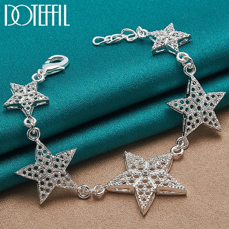 925 Sterling Silver Hollow Six Star Bracelet For Women Jewelry
